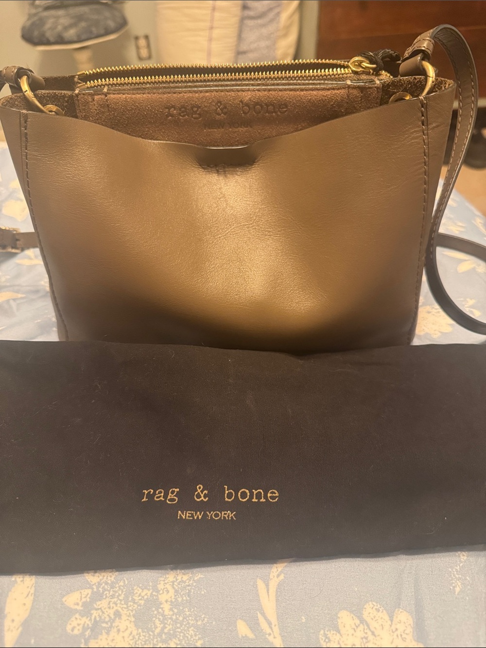 rag & bone Olive Brown Leather Crossbody with Gold Hardware